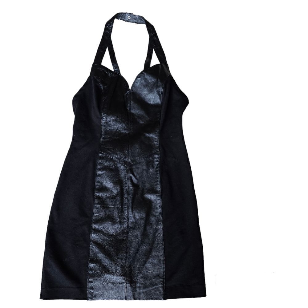 WILSONS Women's Halter Neck Mini Dress Black Size Small Leather Size Small Biker